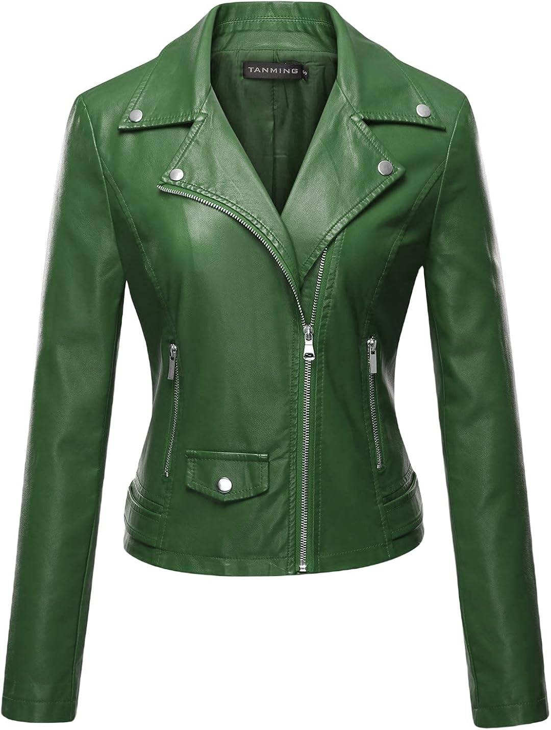 Tanming Women's Faux Leather Moto Biker Short Coat Jacket