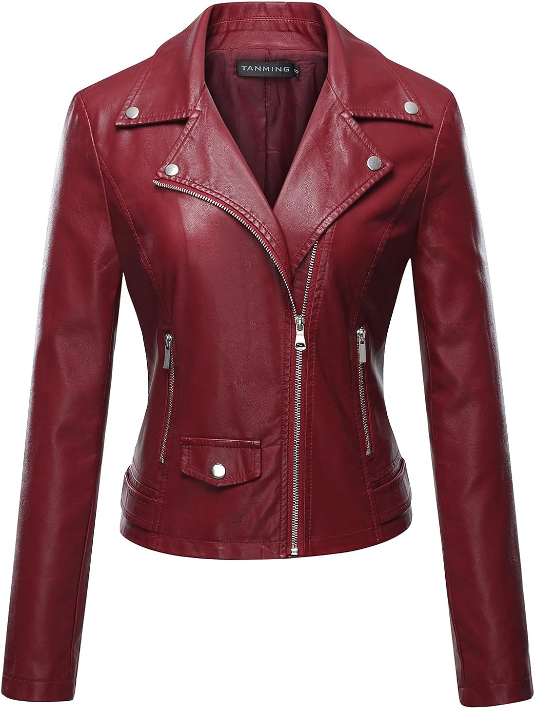 Tanming Women's Faux Leather Moto Biker Short Coat Jacket