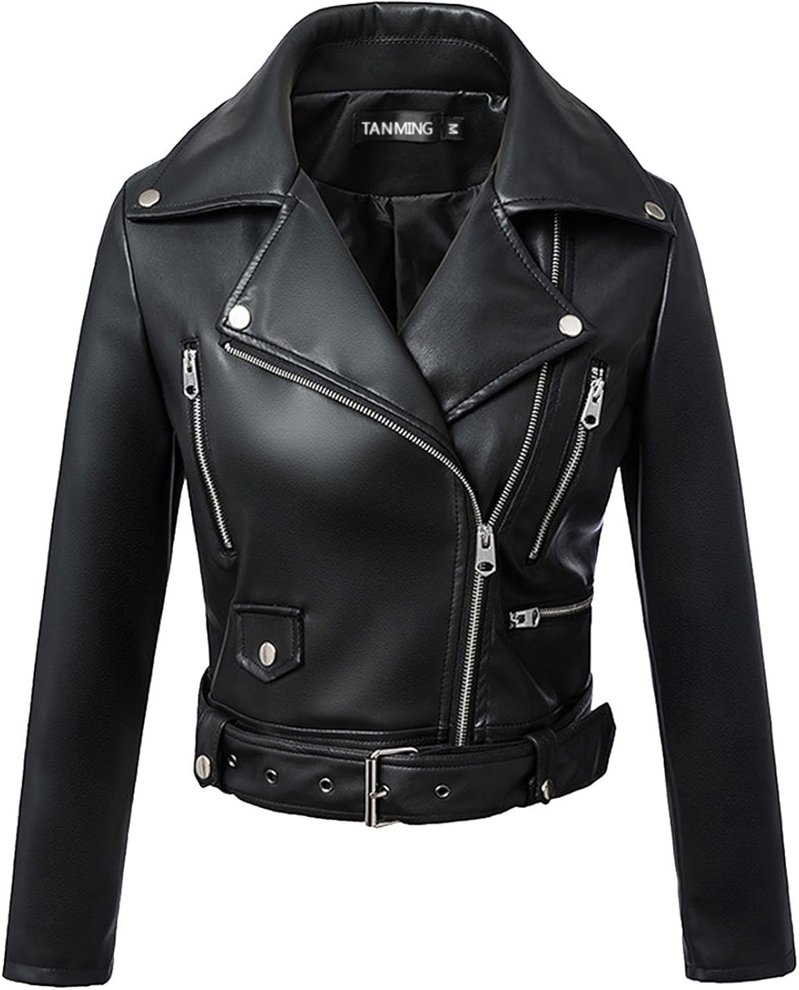 Tanming Women's Faux Leather Moto Biker Short Coat Jacket