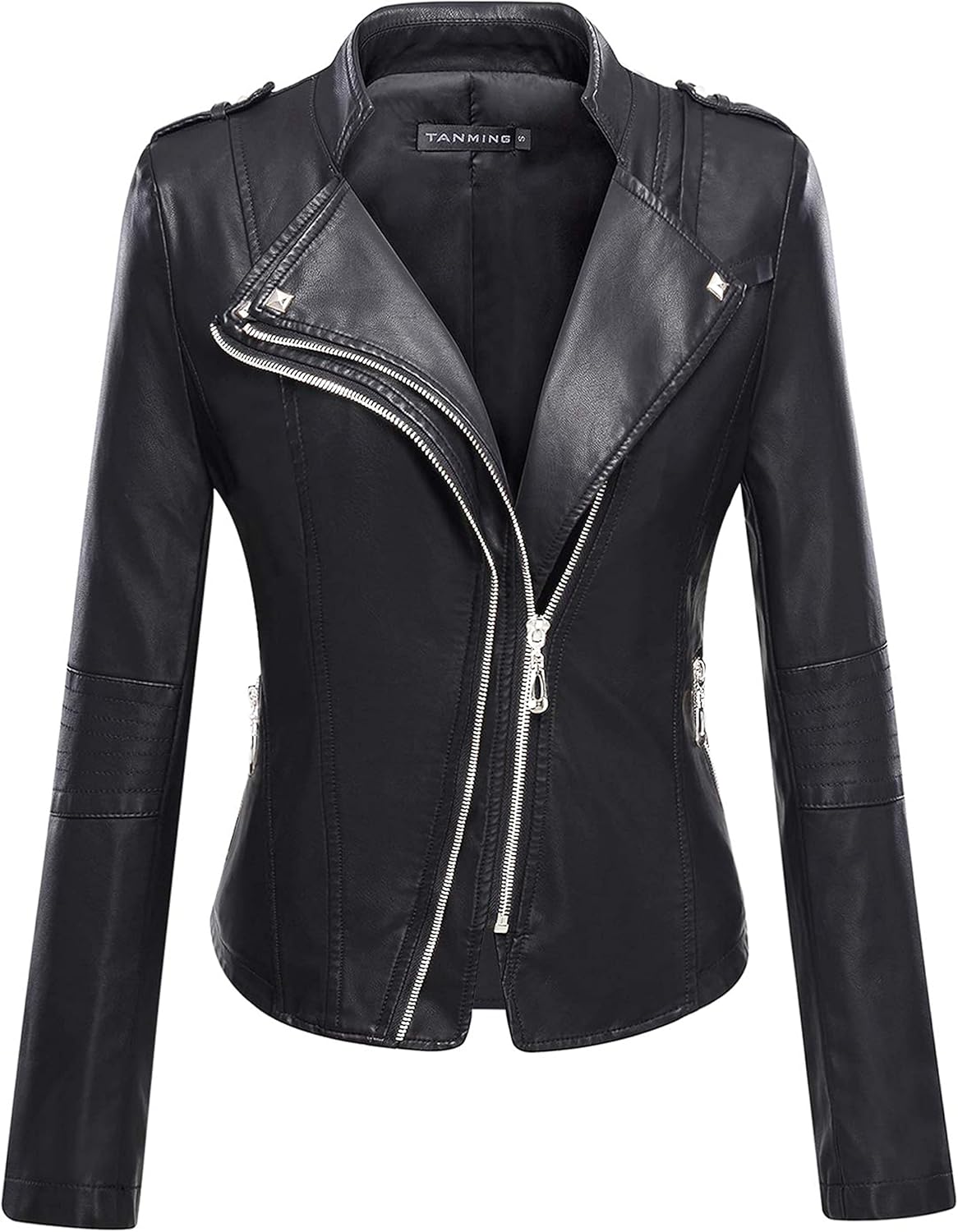 Tanming Women's Faux Leather Moto Biker Short Coat Jacket