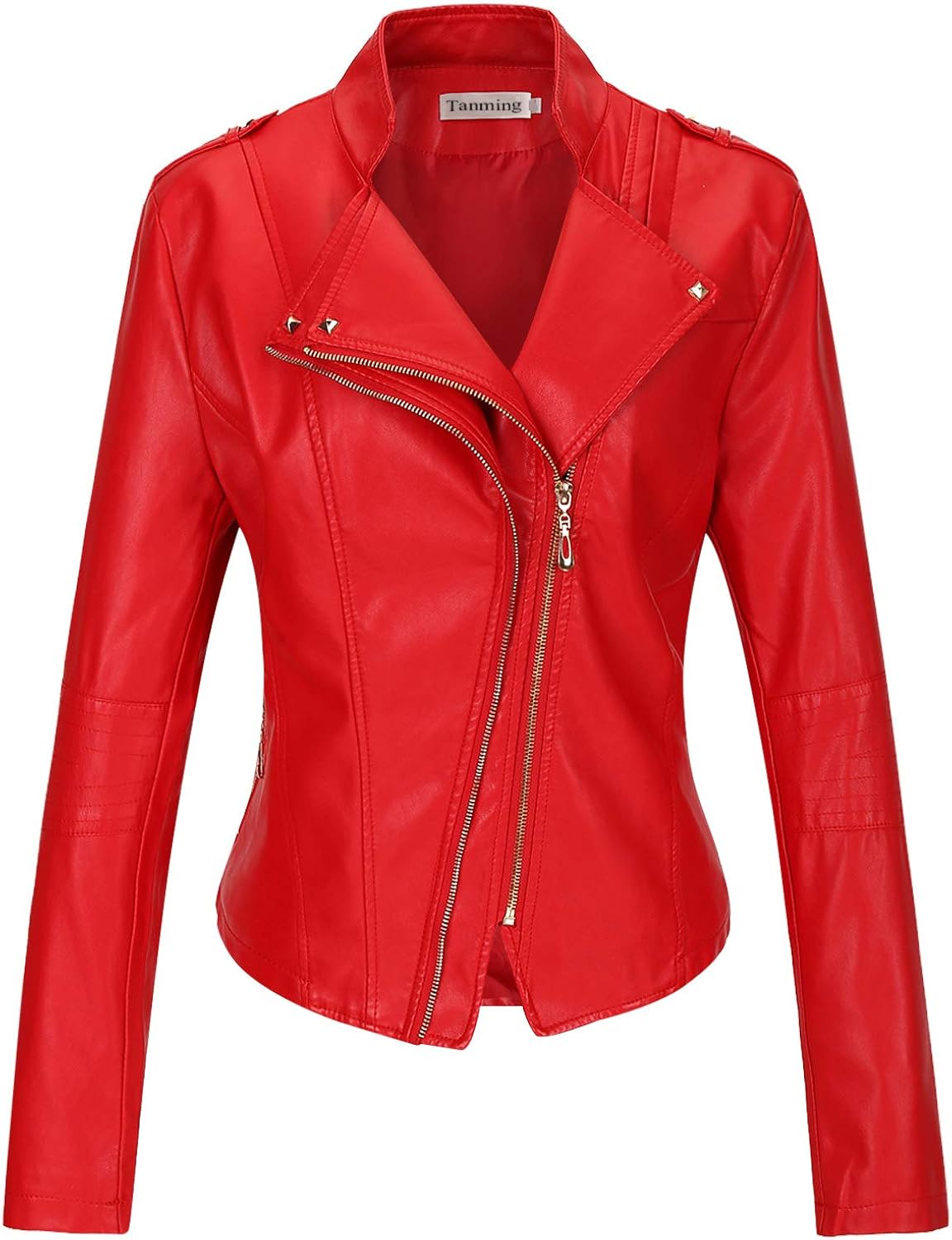 Tanming Women's Faux Leather Moto Biker Short Coat Jacket