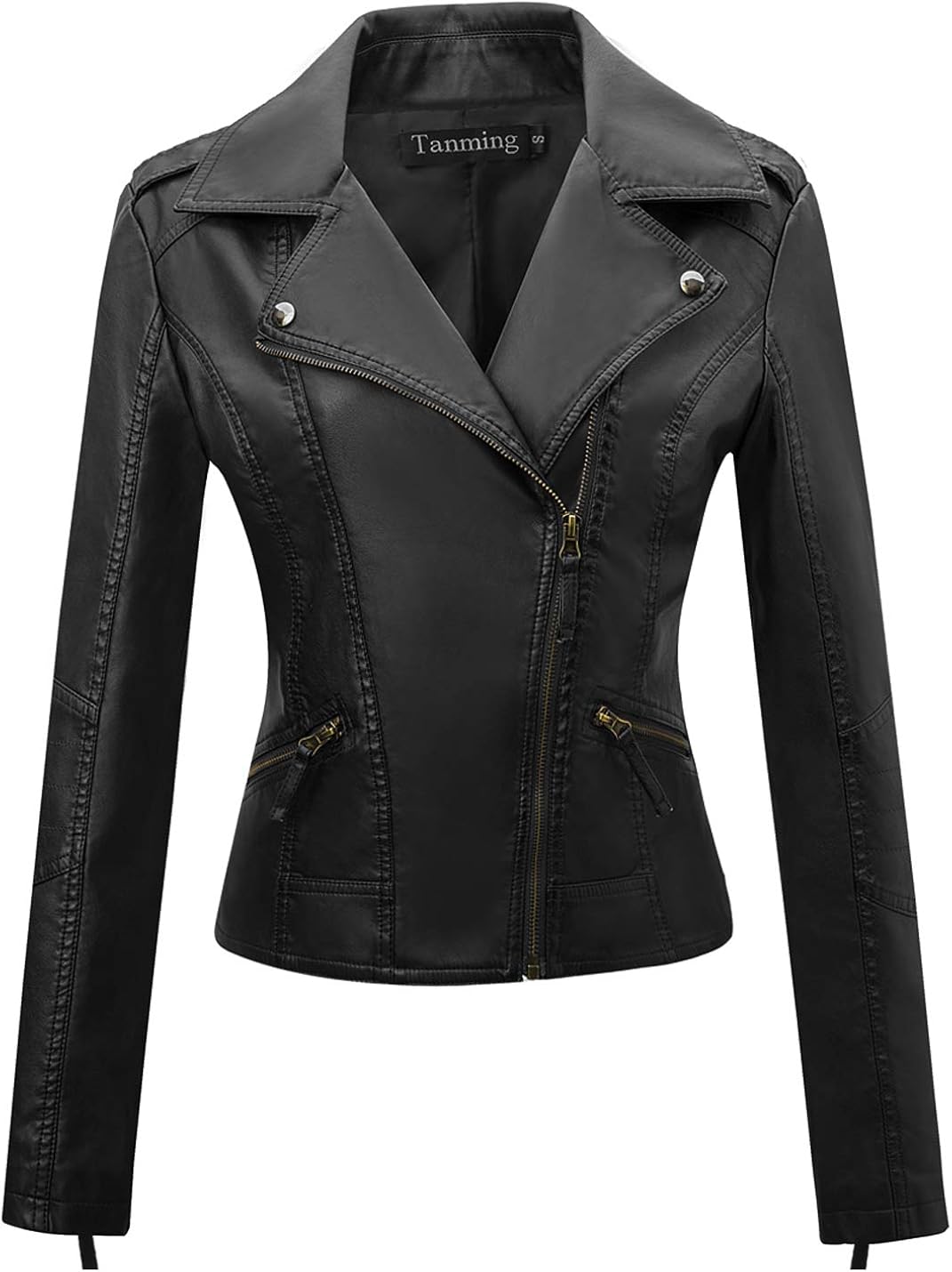 Tanming Women's Faux Leather Moto Biker Short Coat Jacket