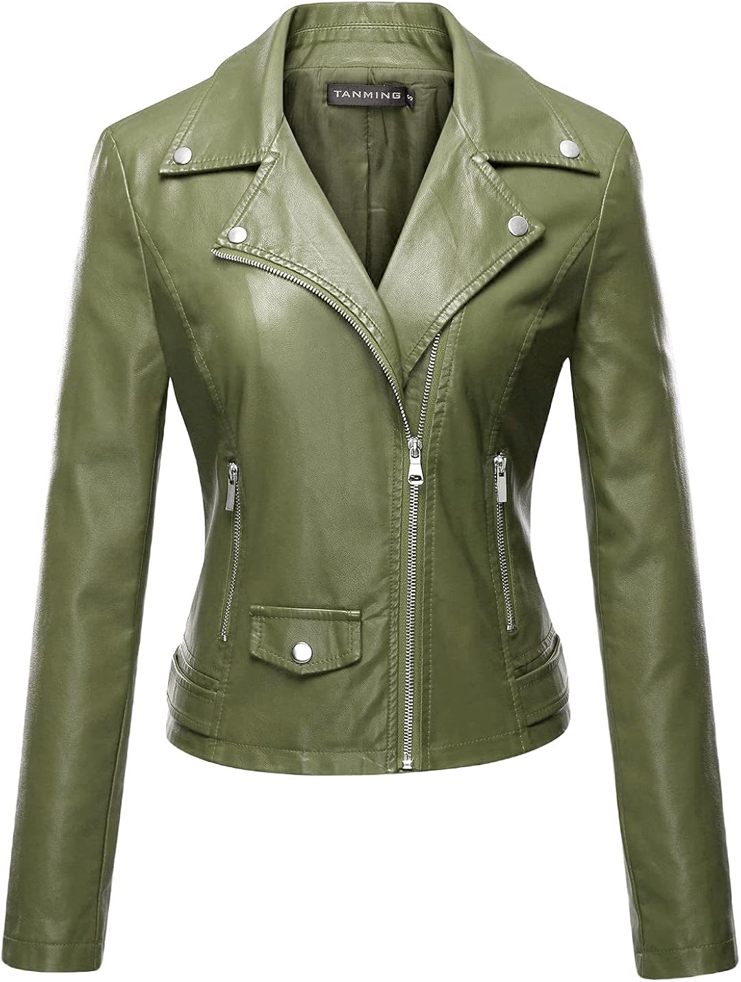 Tanming Women's Faux Leather Moto Biker Short Coat Jacket