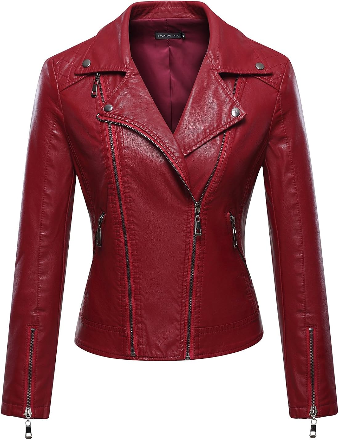 Tanming Women's Faux Leather Moto Biker Short Coat Jacket