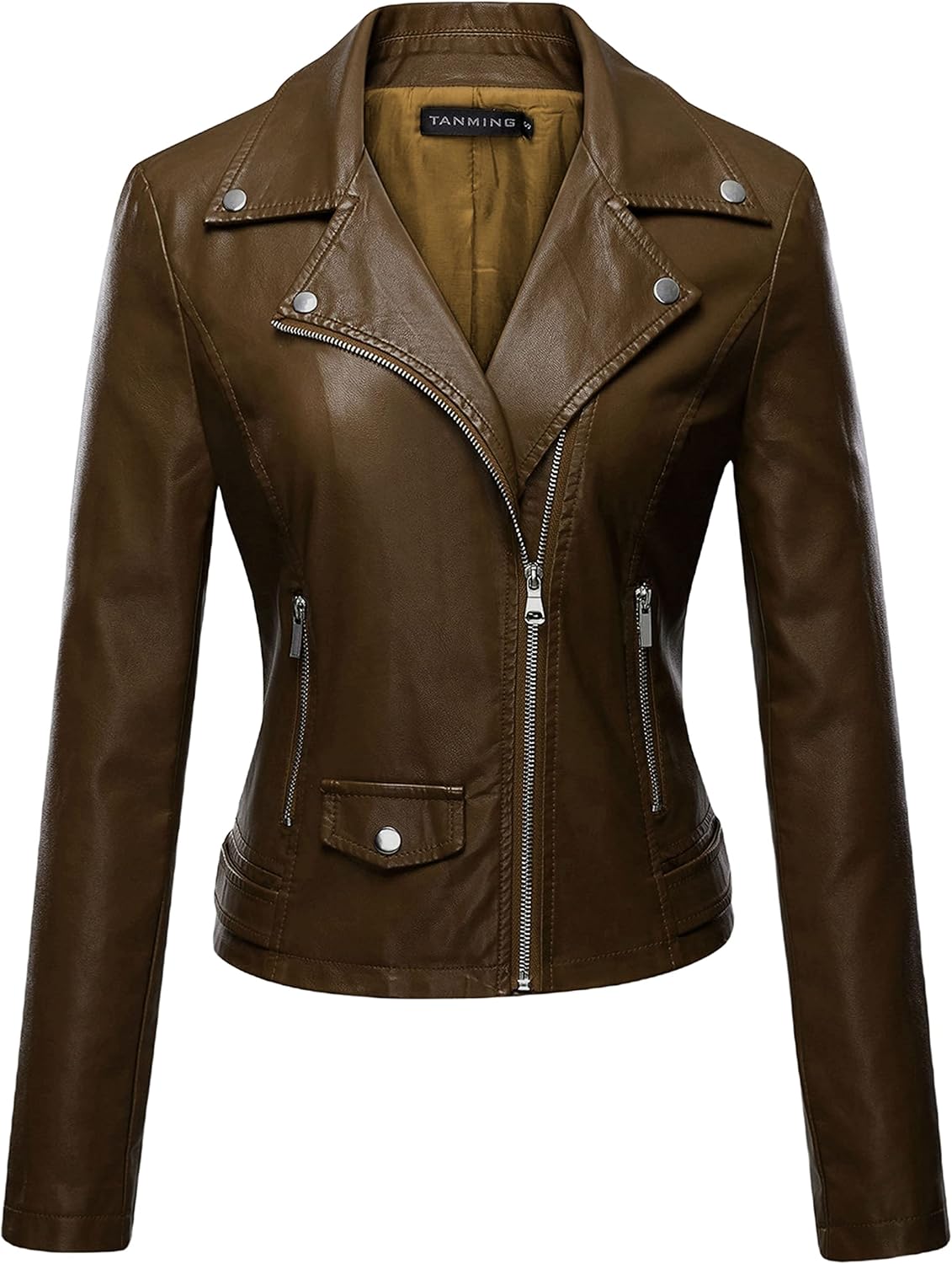 Tanming Women's Faux Leather Moto Biker Short Coat Jacket