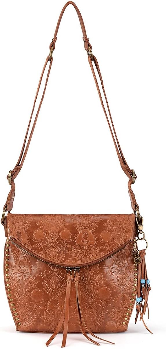 The Sak womens Silverlake Crossbody Bag in Leather Casual Purse with Adjustable Strap Zipper Pockets, Tobacco Floral Embossed Ii, One Size US