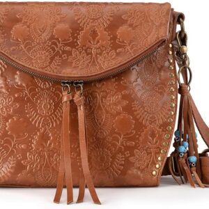 The Sak womens Silverlake Crossbody Bag in Leather Casual Purse with Adjustable Strap Zipper Pockets, Tobacco Floral Embossed Ii, One Size US