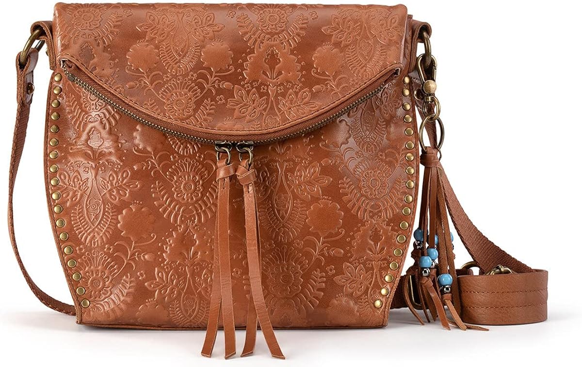 The Sak womens Silverlake Crossbody Bag in Leather Casual Purse with Adjustable Strap Zipper Pockets, Tobacco Floral Embossed Ii, One Size US