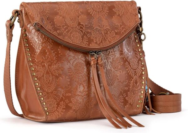 The Sak womens Silverlake Crossbody Bag in Leather Casual Purse with Adjustable Strap Zipper Pockets, Tobacco Floral Embossed Ii, One Size US