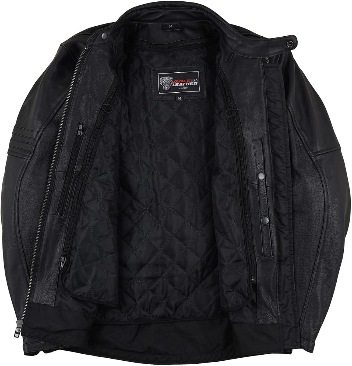 Vance Leathers' Men's Commuter Cafe Racer Motorcycle Leather Jacket with Armor