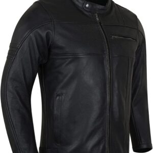 Vance Leathers' Men's Commuter Cafe Racer Motorcycle Leather Jacket with Armor