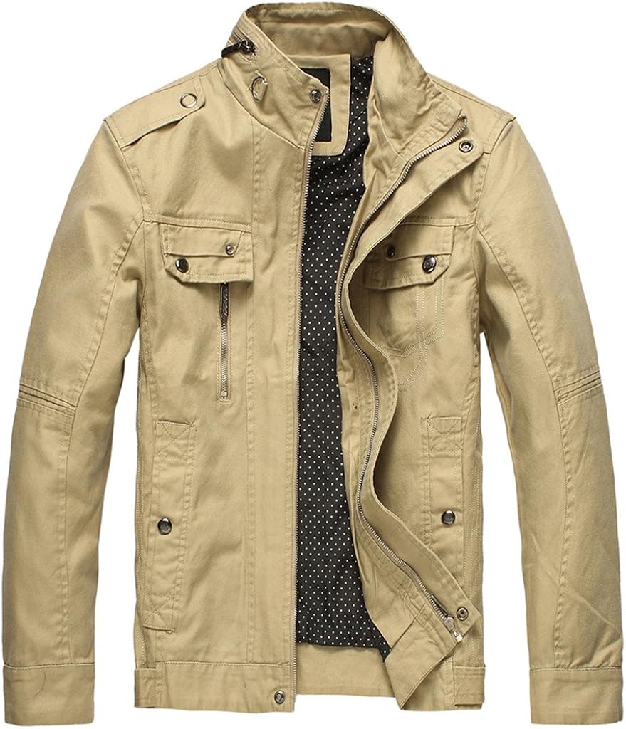 Wantdo Men's Cotton Lightweight Jacket Military Jacket Casual Field Coat Windbreaker