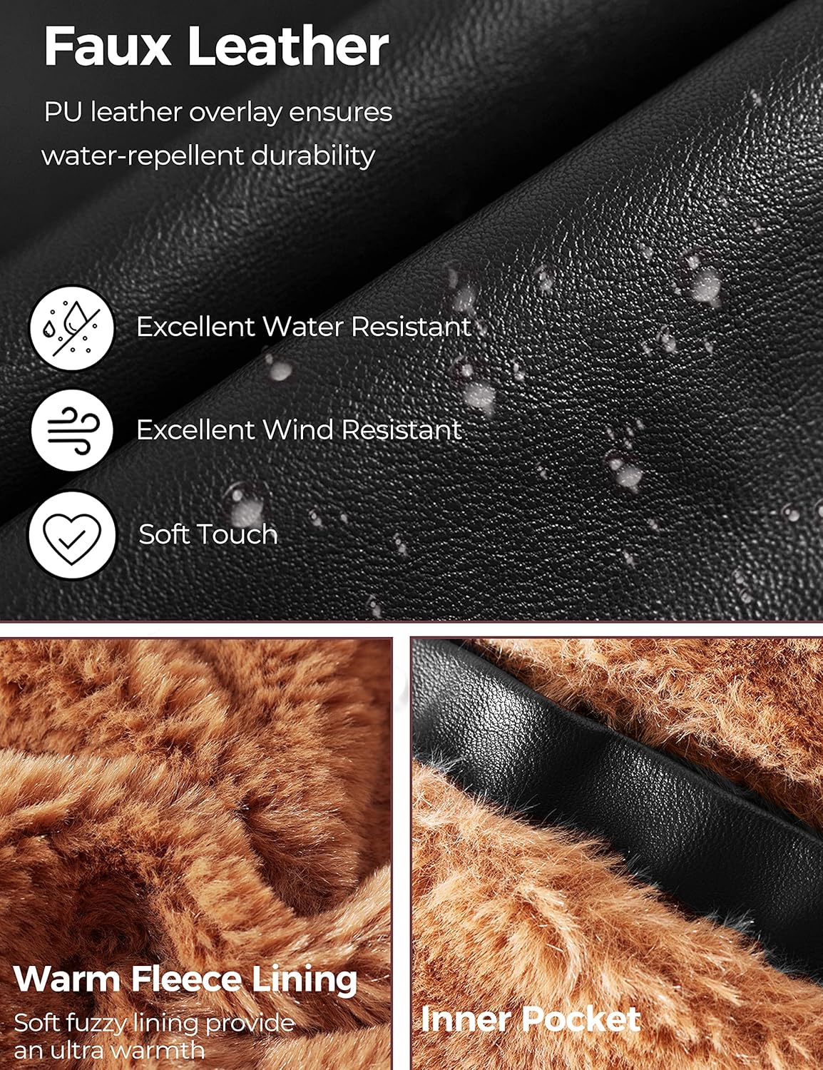 WenVen Men's Stand Collar Fleece Lined Bomber Faux Leather Jacket