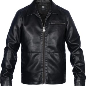 whattry Mens Faux Leather Jacket, Padded Windbreaker, Motorcycle Biker Bomber Coat with Hood