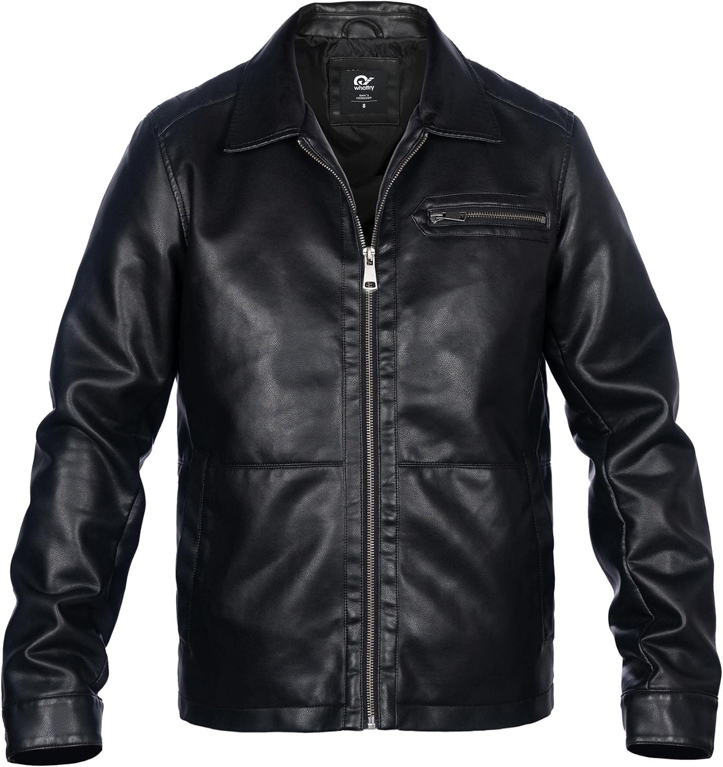 whattry Mens Faux Leather Jacket, Padded Windbreaker, Motorcycle Biker Bomber Coat with Hood