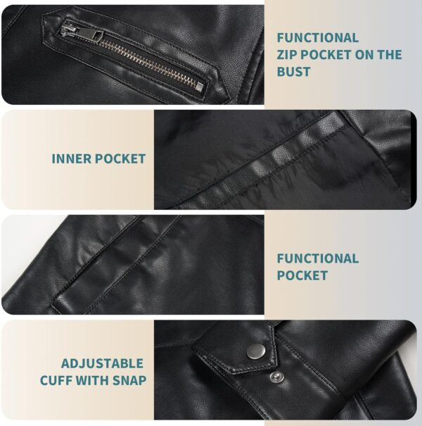 whattry Mens Faux Leather Jacket, Padded Windbreaker, Motorcycle Biker Bomber Coat with Hood