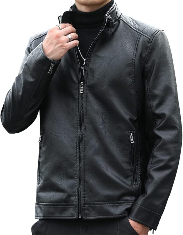 Womleys Mens Casual Stand Collar Faux Leather Jacket Biker Motorcycle Jackets