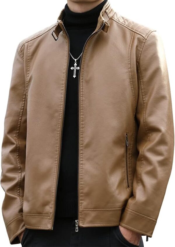 Womleys Mens Casual Stand Collar Faux Leather Jacket Biker Motorcycle Jackets