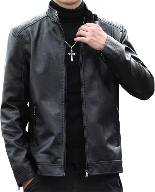 Womleys Mens Casual Stand Collar Faux Leather Jacket Biker Motorcycle Jackets