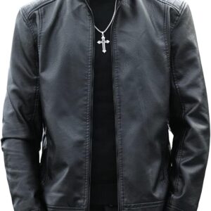 Womleys Mens Casual Stand Collar Faux Leather Jacket Biker Motorcycle Jackets